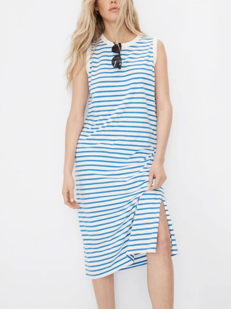 Kule The Tank Dress Cotton White Blue Stripe Size M